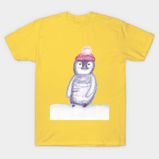 Cute little penguin in a red pompom hat T-Shirt